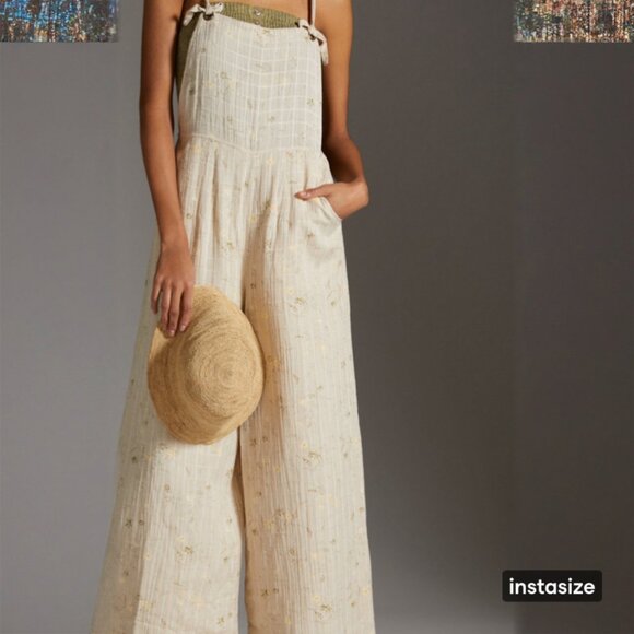 OLLARI By Anthropologie Wide Leg Lightweight Floral Printed Jumpsuit Overalls - Picture 3 of 16